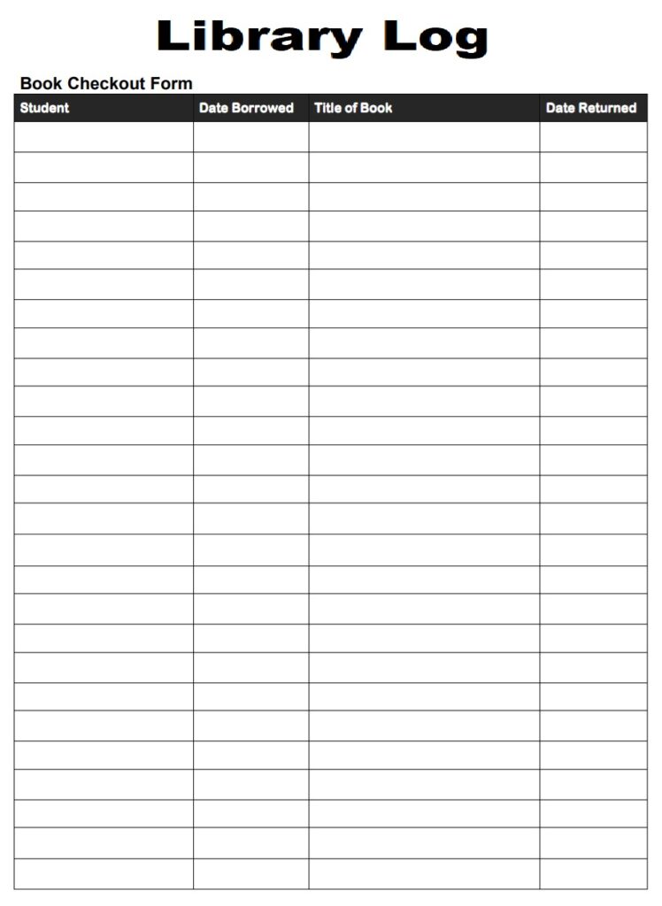 Blank Library Log Template
