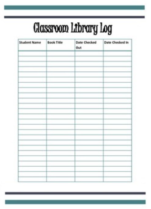 Classroom Library Log Template