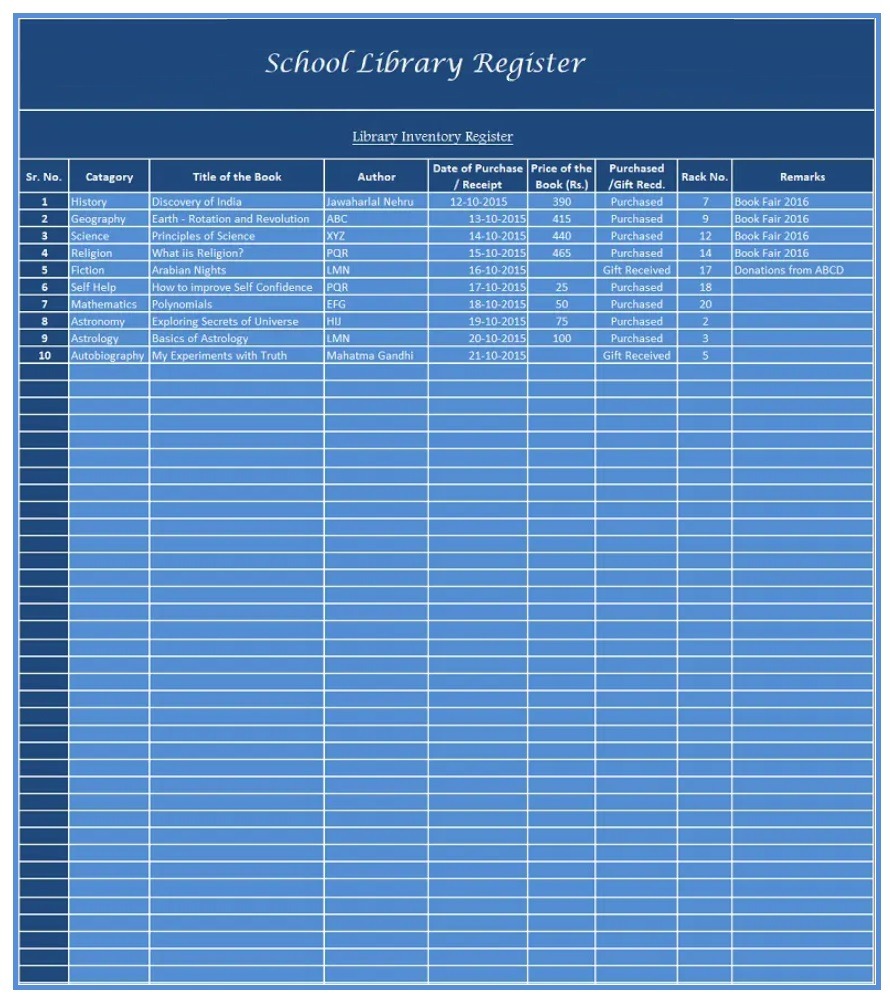 School Library Log Template