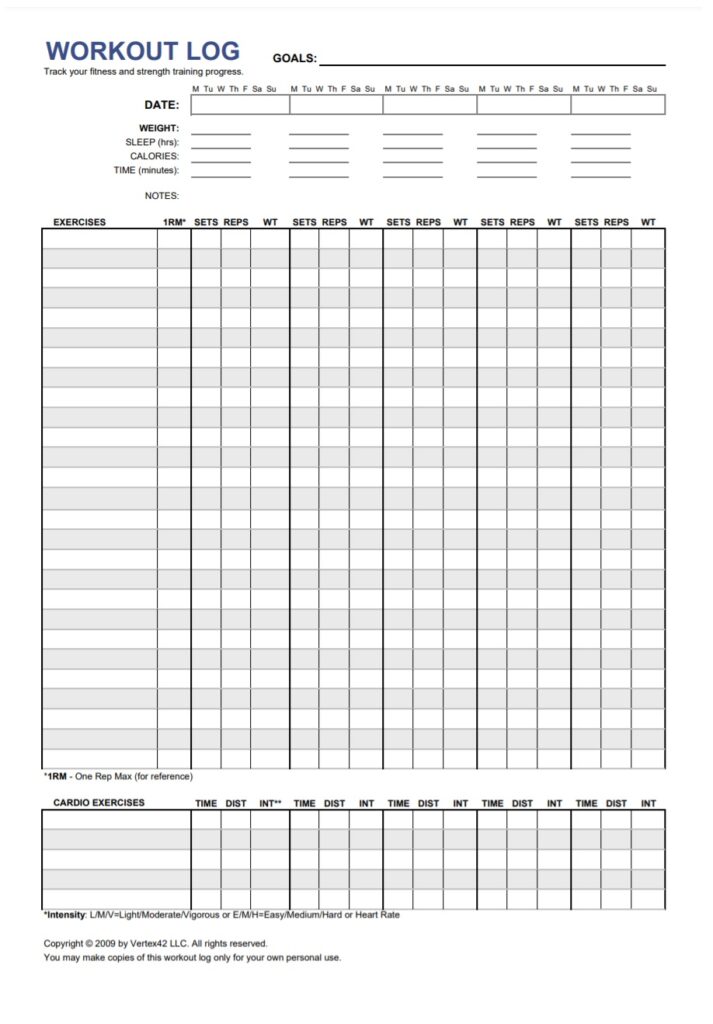 Workout Log Template PDF