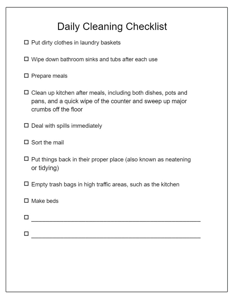 Daily House Cleaning Log Template