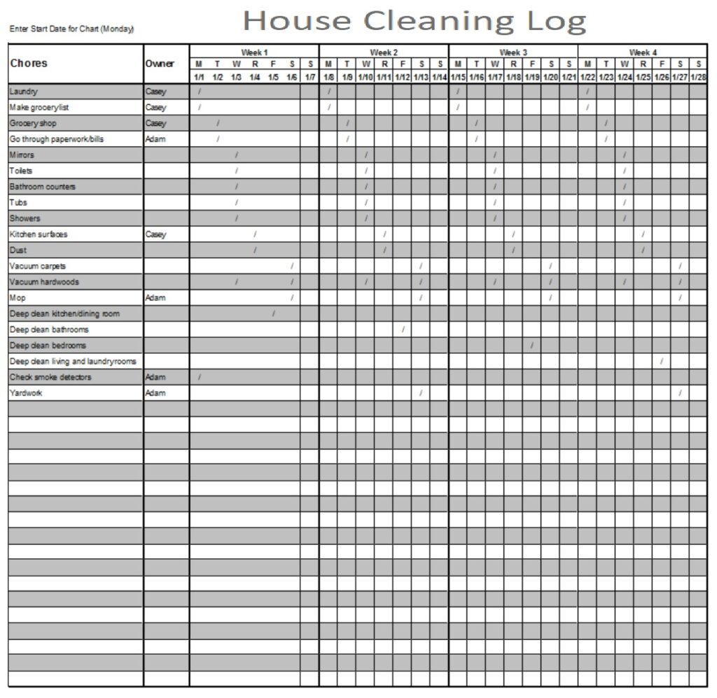 House Cleaning Log Example