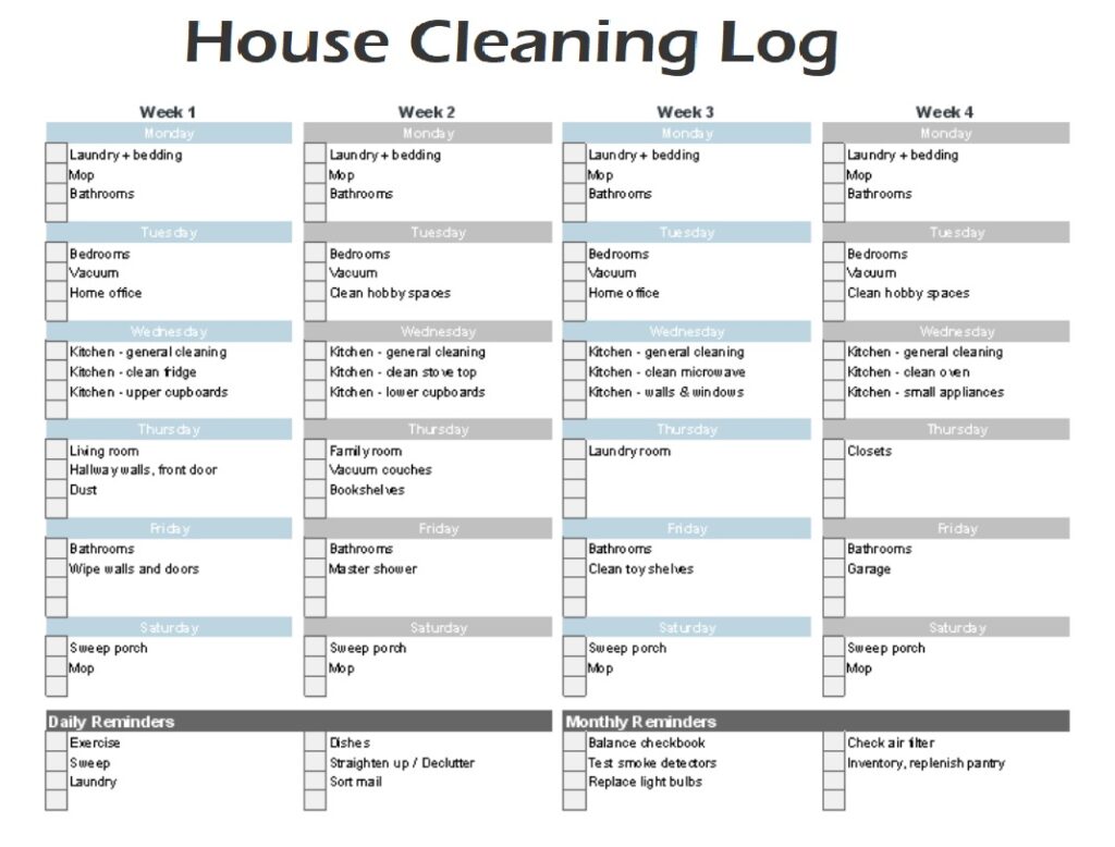House Cleaning Log Template