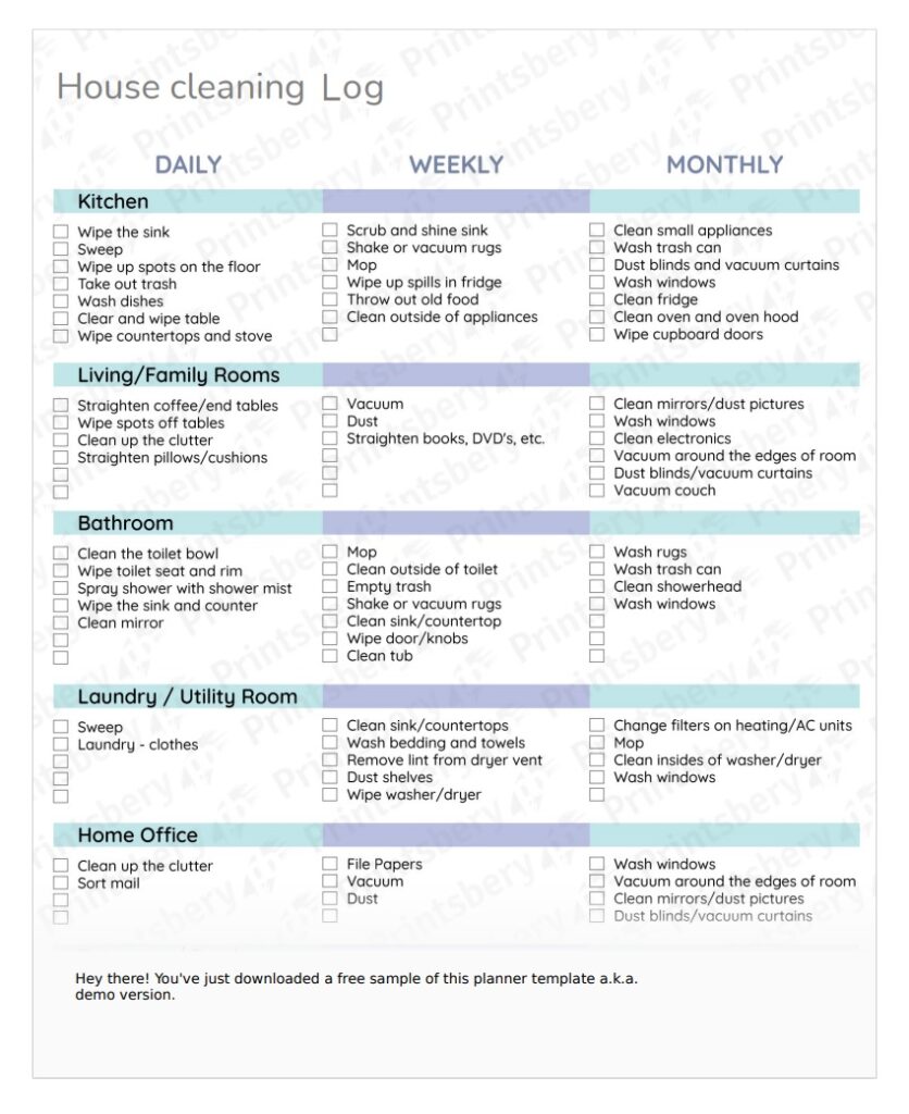 House Cleaning Log Template PDF
