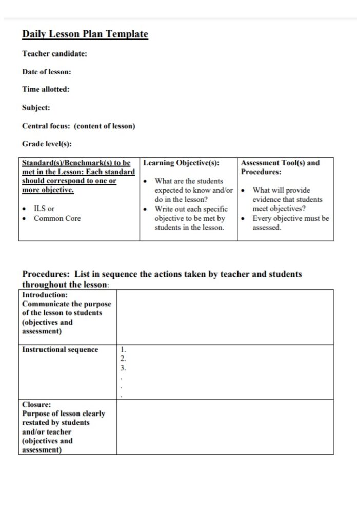 Daily Lesson Log Template PDF