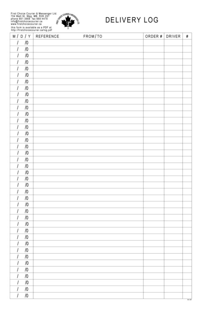 Delivery Log Book Template