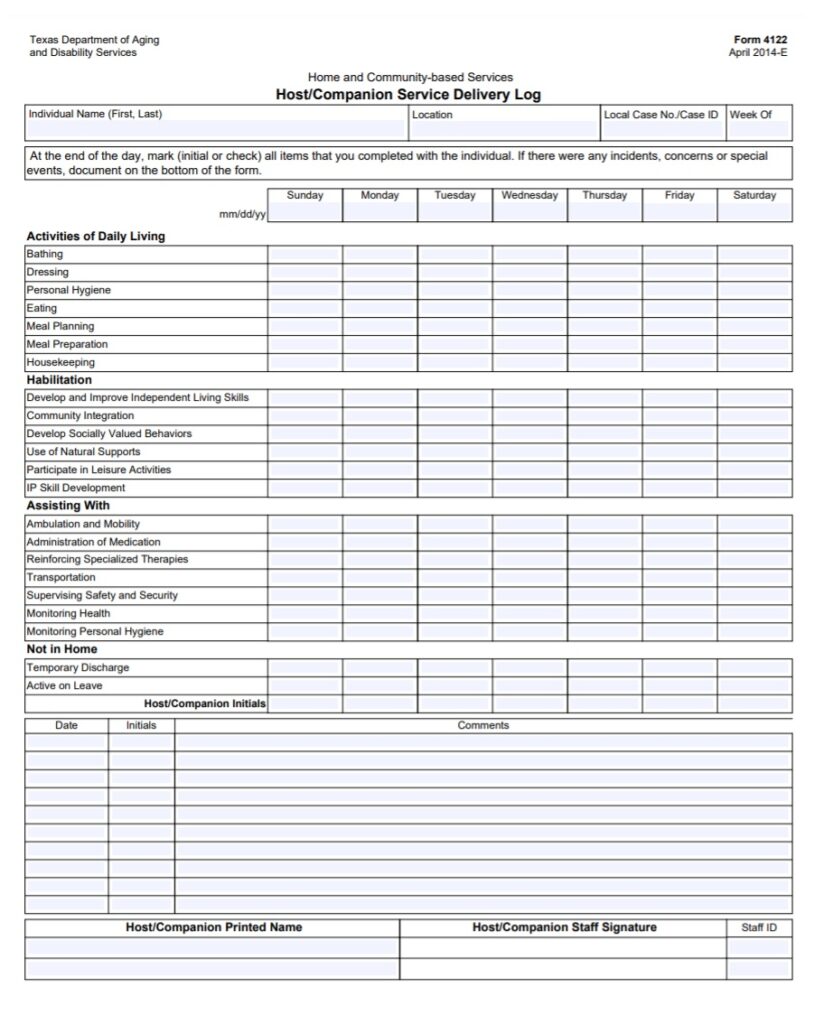 Service Delivery Log Template