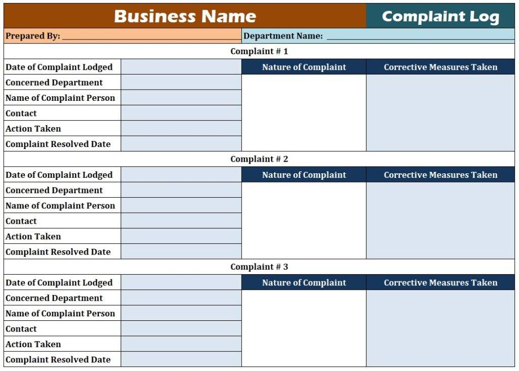 Complaint Log Format