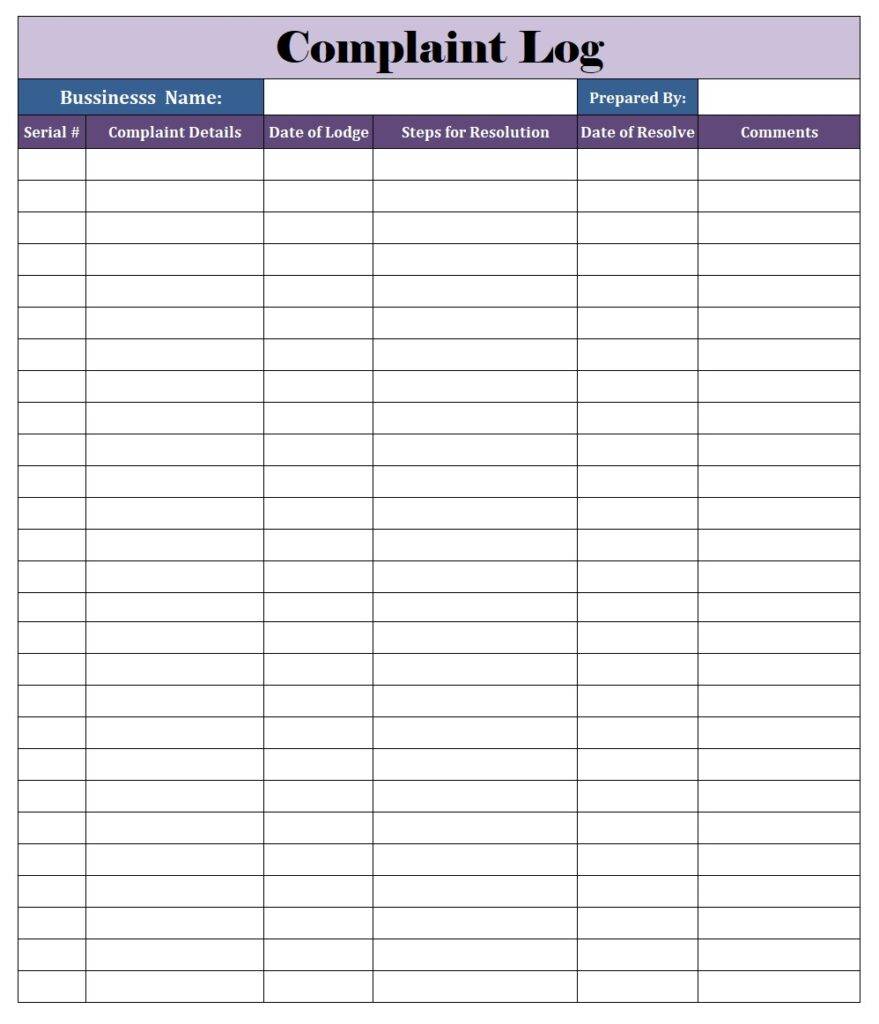 Complaint Log Template