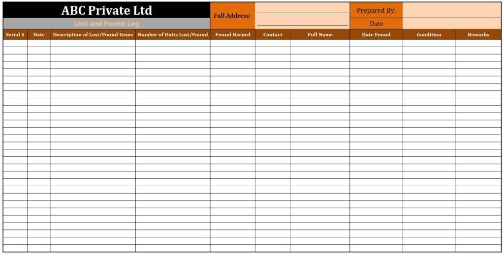 Lost and Found Log Template