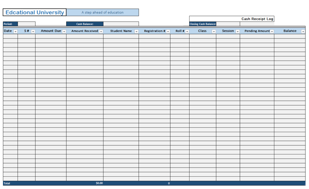 Cash Receipt Log Format