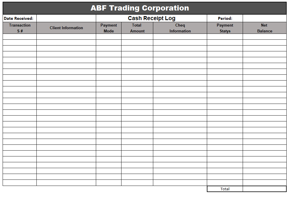 Cash Receipt Log Template