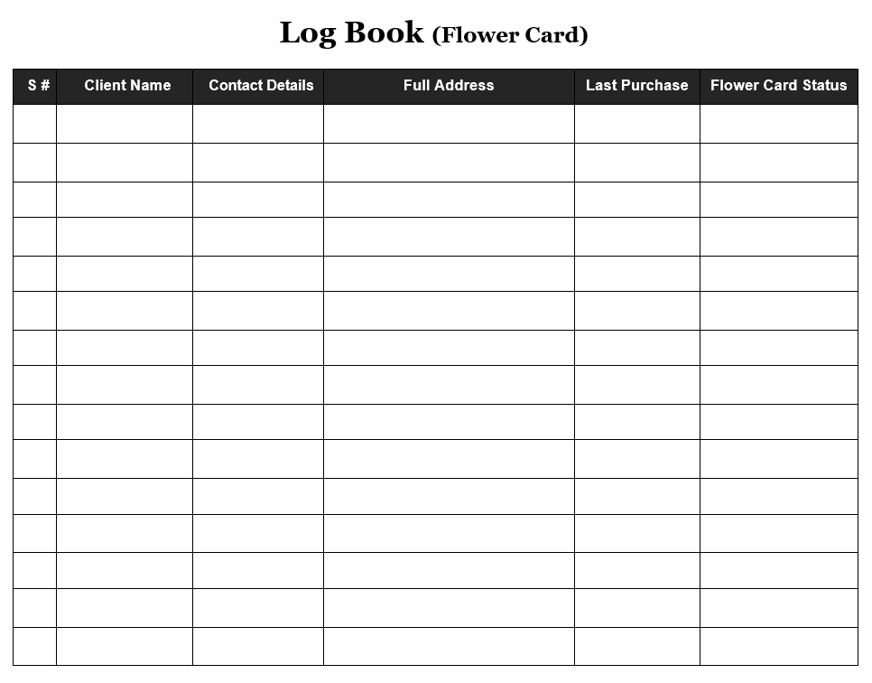 Flower Card Log Template
