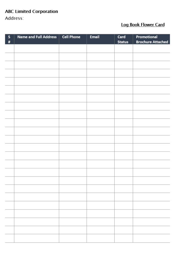 Log Book Flower Card Template