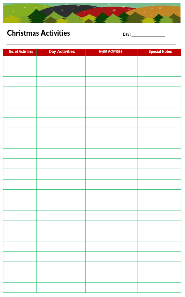 Christmas Activity Log Example