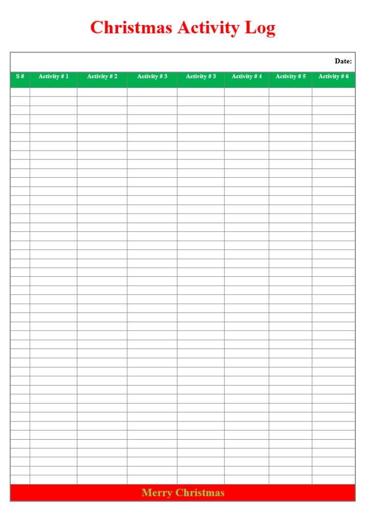 Christmas Activity Log Format