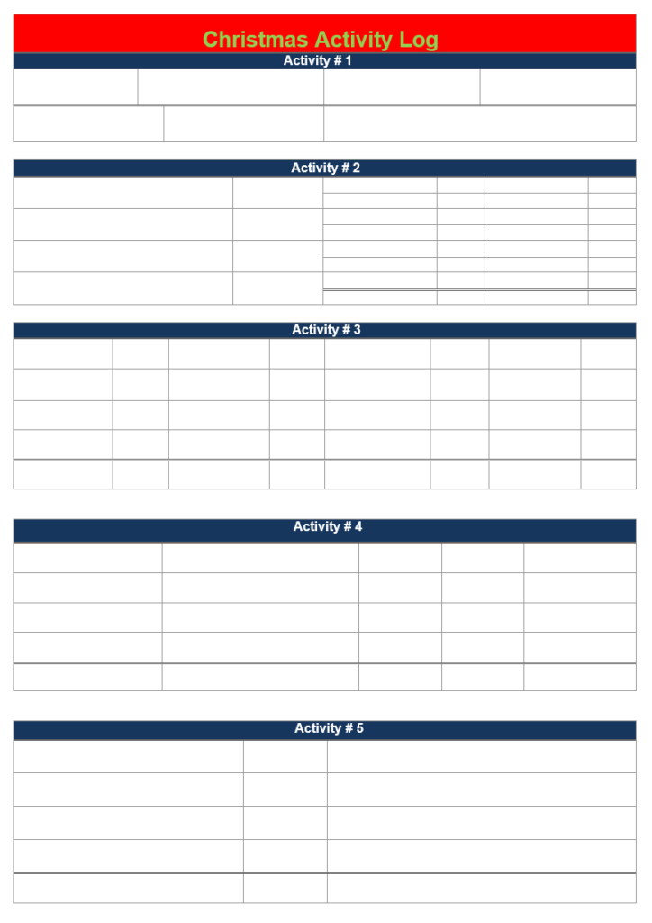 Christmas Activity Log Template