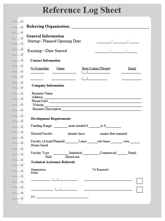 Reference Log Sheet Template