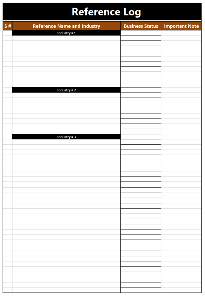 Reference Log Template Excel