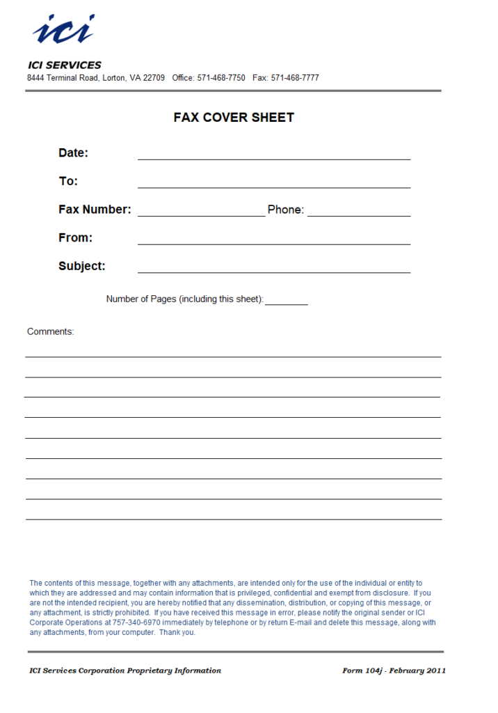 Fax Log Cover Sheet Template