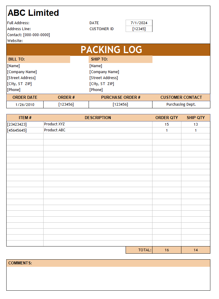 Packing Log Format