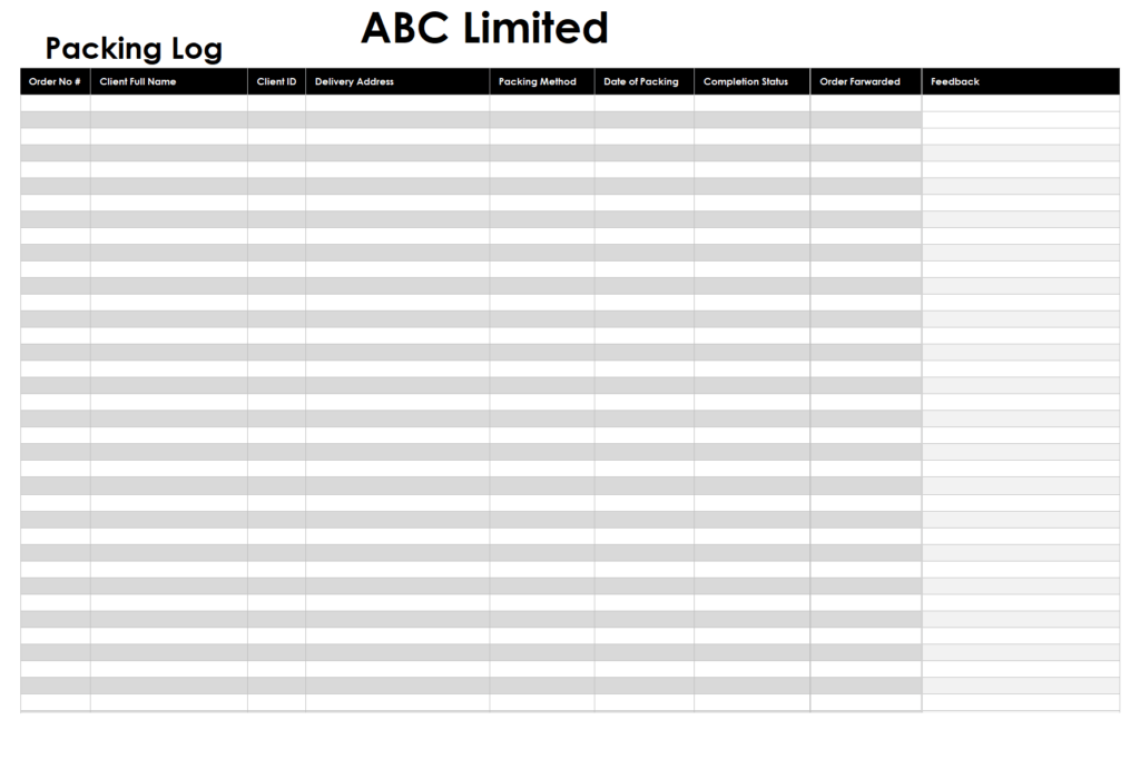 Packing Log Template