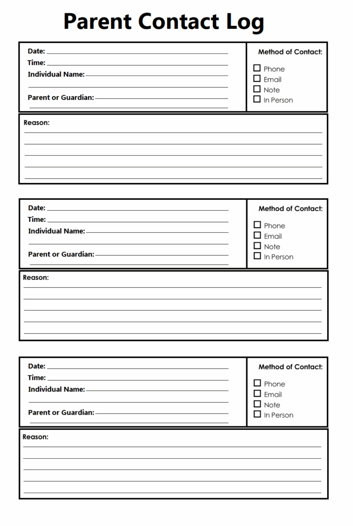 Parent Contact Log Template
