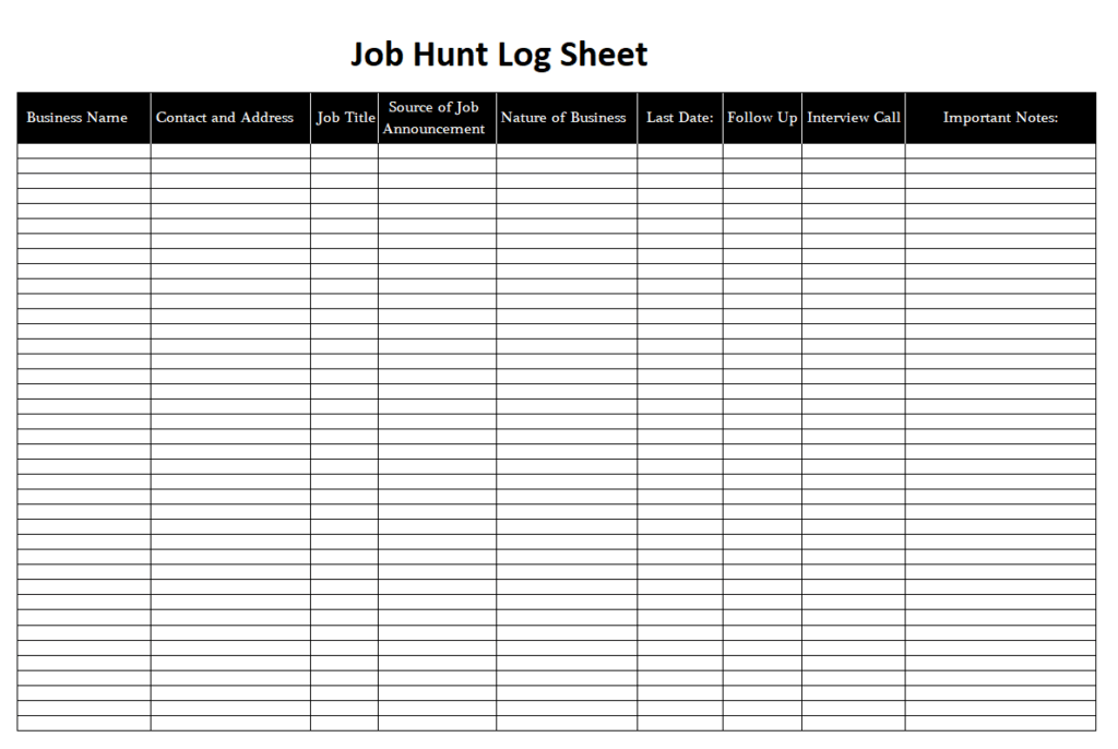Job Hunt Log Sheet Template