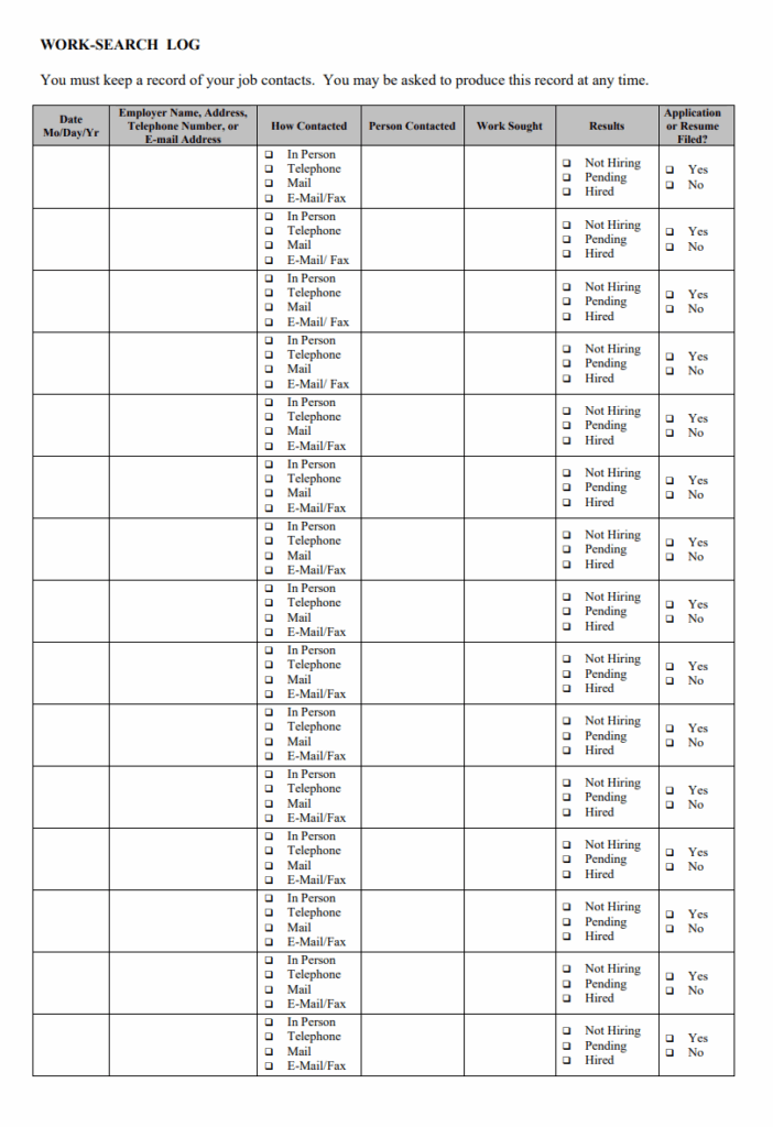 Work Hunt Log Template
