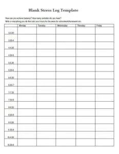 Blank Stress Log Template