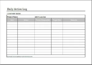 Daily Action Log Template Pdf