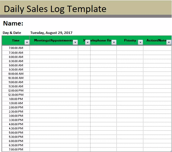 Sales Log Template