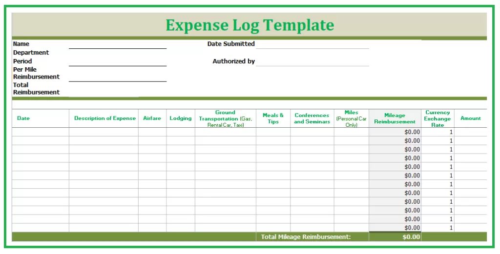 Expense Log Template