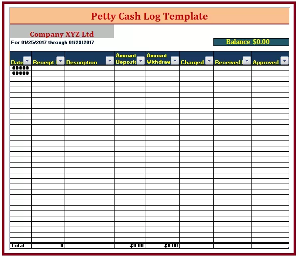 Petty Cash Log Template