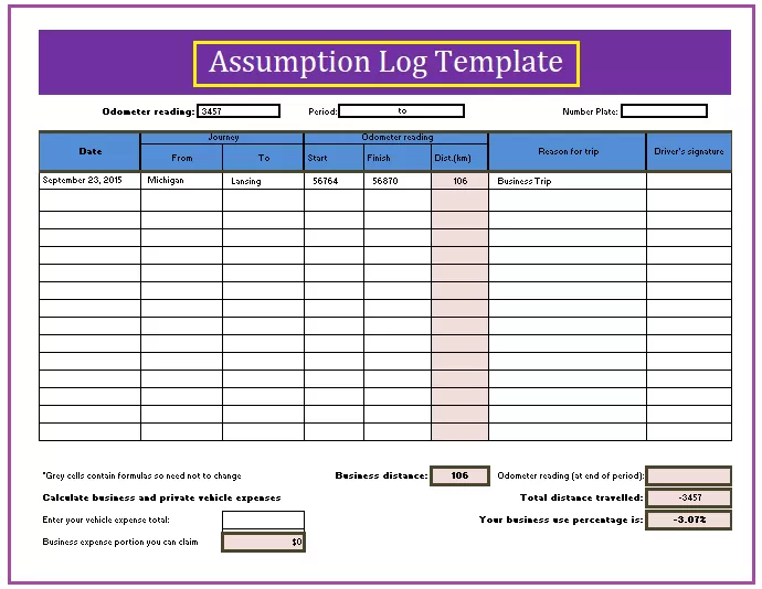 Assumption Log Template
