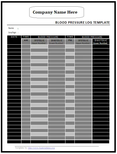 Blood Pressure Diary Template