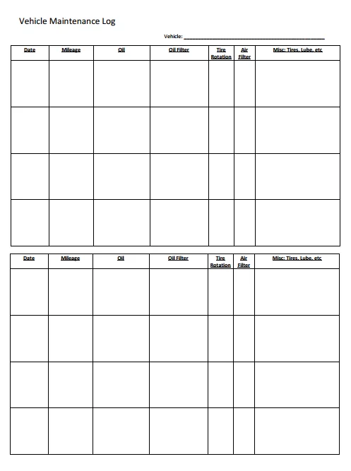 Car Maintenance Log Template
