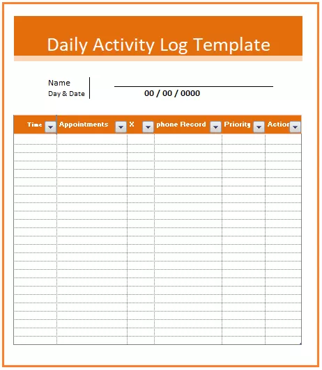 Daily activity log Template