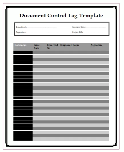Document Control Log Template