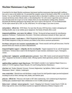 Machine Maintenance Log Manual Template