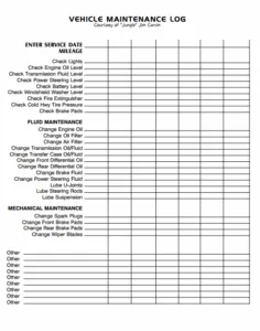 Vehicle Maintenance Log Template
