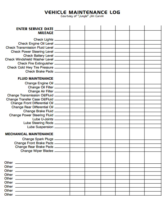 Vehicle Maintenance Log Template