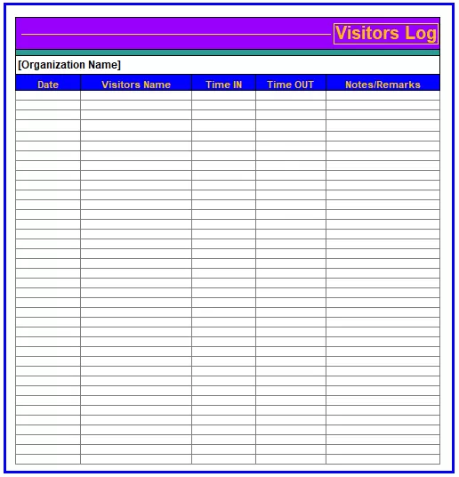 Visitors Log Template