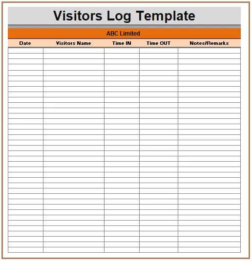 Visitors Log template
