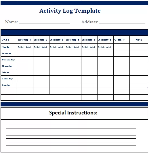 activity log Template