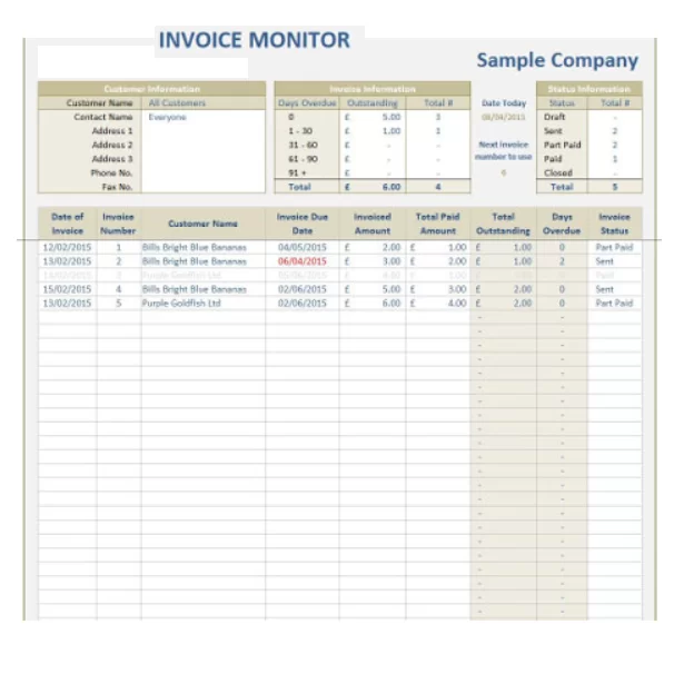 Invoice Monitor Log Template