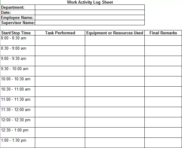 Daily Work Log Template