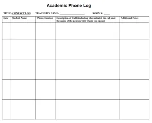 Academic Phone Log Template