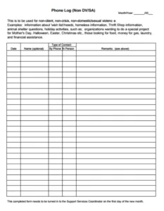 Blank Phone Log Template