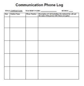 Communication Phone Log Template